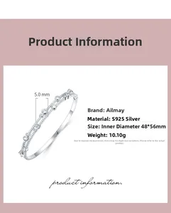 Detailed specs of S925 sterling silver bangle with cubic zirconia, 48x56mm inner diameter