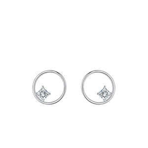 Minimalist S925 sterling silver geometric hoop earrings with sparkling square zircon stone