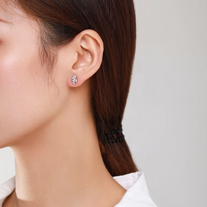 Boucles d'oreilles gouttes en argent avec grappes de zircone sur mannequin femme
