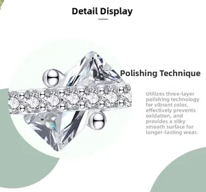 Detail view of S925 sterling silver earring featuring triple-layer polishing and pavé crystal
