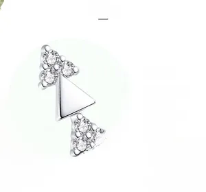 Detailed view of S925 sterling silver triangle stud earrings with shiny zircon stones