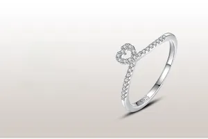 Detail view of 925 sterling silver heart ring with micro-pave crystals and S925 hallmark