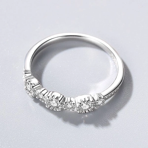Minimalist S925 sterling silver band ring with sparkling pavé-set round cubic zirconia