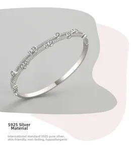 Macro detail of S925 sterling silver double layer bracelet with cubic zirconia