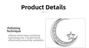 Détail du pendentif lune étoile en argent s925 avec triple polissage haute brillance