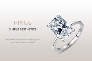 Detailed view of S925 sterling silver ring featuring a rectangular cut cubic zirconia