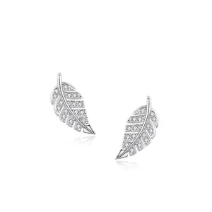 925 Sterling Silver Leaf Stud Earrings Pave Cubic Zirconia Forest Style Tiny Leaf Earring For Women Sweet Daily Jewelry Gift