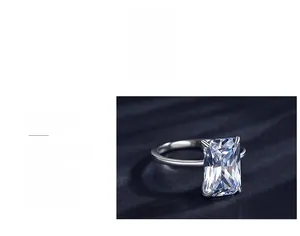 Detail of s925 silver ring featuring rectangular zircon in classic four-prong setting