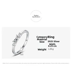 Détails de la bague en argent S925 avec oxyde de zirconium taille radiant élégante