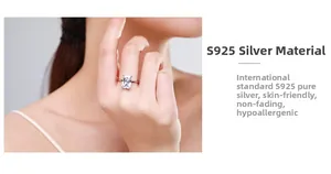 Detailed view of emerald cut cubic zirconia on S925 sterling silver ring band