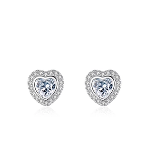 Elegant S925 sterling silver heart stud earrings featuring a sparkling halo zircon design