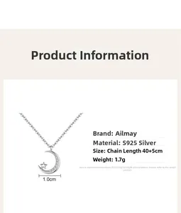 Détails du collier lune et étoile en argent S925 avec spécifications de la chaîne