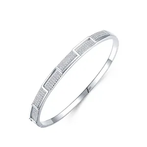 S925 Sterling Silver Bracelet For Women Minimalist Luxury Rhinestone Geometric Inlaid Bangle Elegant Jewelry Gift