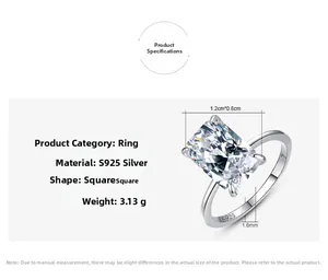 Macro detail of S925 silver ring featuring a 1.2x0.8cm radiant cut cubic zirconia stone