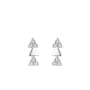 S925 Sterling Silver Triangle Stud Earrings For Women Shiny Zirconia Micro Inlaid Geometric Ear Piercing Fashion Jewelry Gift