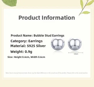 Detail of S925 sterling silver bubble stud earrings with dimensions and weight specs