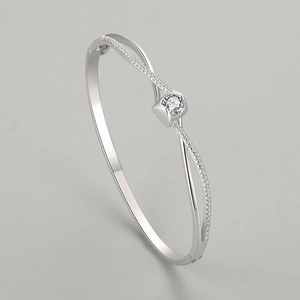 Bracciale S925 argento a doppio strato incrociato con cuore traforato e diamanti brillanti