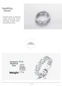 Detail view of S925 sterling silver ring showing 5mm width and 2.76g weight parameters