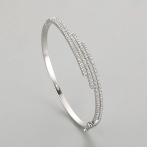 S925 sterling silver open cuff bracelet with layered geometric pavé zircon setting
