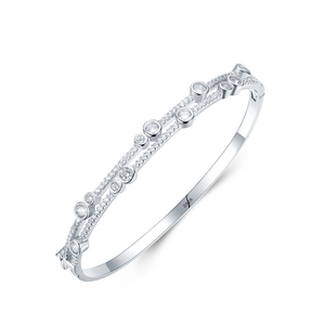 Double-layered S925 sterling silver bracelet with circular zircon and micro-pave setting