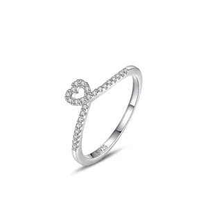925 Sterling Silver Heart Ring For Women Minimalist Micro Inlaid Zirconia V Shaped Adjustable Finger Ring Korean Style Jewelry Gift