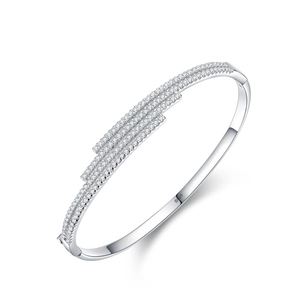 S925 sterling silver geometric layered bracelet with sparkling cubic zirconia pavé