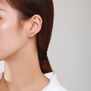 Minimalist S925 sterling silver curved stud earrings with sparkling zircon stones