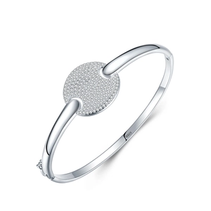 Elegant S925 sterling silver bangle featuring a central round pave-set zircon decoration