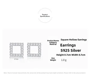 Macro detail of S925 sterling silver square stud earrings with pavé cubic zirconia
