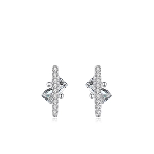 Elegant S925 sterling silver stud earrings featuring square CZ stones in a modern design