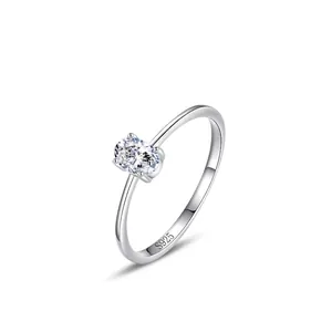 S925 Sterling Silver Oval Cut Zirconia Ring For Women Minimalist Four-Prong Setting Wedding Engagement Jewelry Gift