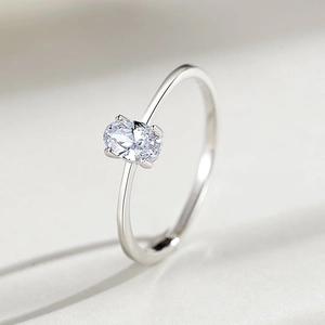 Classic S925 sterling silver four-prong ring with oval-cut cubic zirconia solitaire