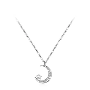 Collier Pendentif Étoile Lune en Argent Sterling S925 pour Femme Bijoux Cadeau Collier Chaîne Zirconia Étoile Lune