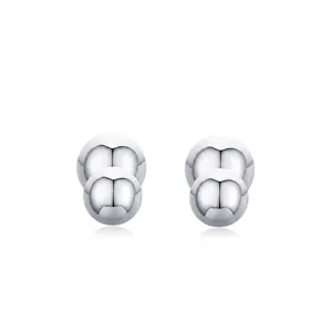925 Sterling Silver Bubble Stud Earrings For Women Minimalist Round High Polish Glossy Ball Earrings Korean Style Jewelry