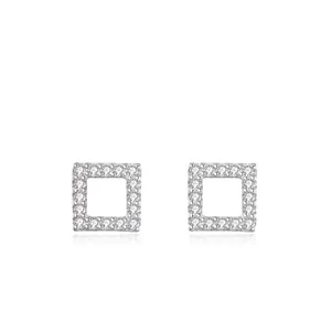925 Sterling Silver Hollow Square Stud Earrings For Women Pave Rhinestone Geometric Earrings Fashion Jewelry Korean Style