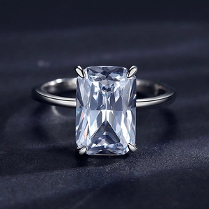 Luxurious S925 silver ring featuring a large emerald cut cubic zirconia in a 4-prong setting