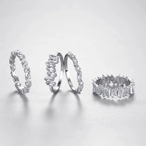 S925 sterling silver ring set with square and round zircon stones on grey background