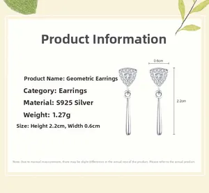 Detail view of S925 sterling silver geometric earrings with triangle zircon inlay
