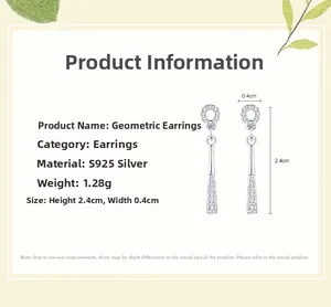 Macro view of geometric S925 silver earrings showing precise 2.4cm by 0.4cm dimensions