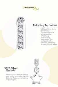 Macro shot of S925 sterling silver star earring with polished finish and cubic zirconia