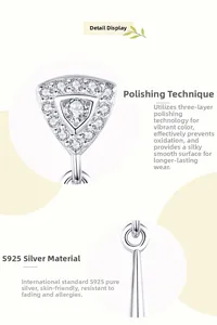 Detailed view of S925 sterling silver triangle earrings with polished finish and stones