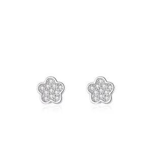925 Sterling Silver Flower Stud Earrings For Women Minimalist Inlaid Rhinestone Floral Earring Dainty Silver Post Jewelry