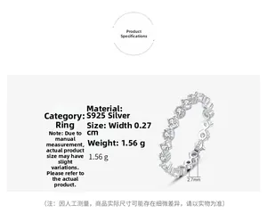 Detailed view of S925 sterling silver band ring measuring 2.7mm width with paved stones