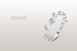 Macro shot of S925 sterling silver ring featuring leaf design and pave-set zircons