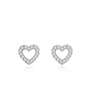 Elegant S925 sterling silver hollow heart earrings with micro-pave white zircon stones