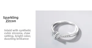 Detailopname van de S925 zilveren ring met een zes-klauw zetting van zirkonia-steen