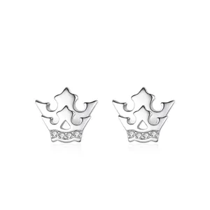925 Sterling Silver Crown Stud Earrings Women Cubic Zirconia Crown Earring Delicate Minimalist Jewelry Gift For Girls