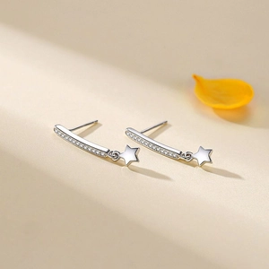 Minimalist S925 sterling silver star drop earrings with sparkling cubic zirconia accents