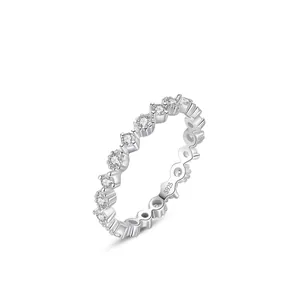 925 Sterling Silver Eternity Ring For Women Japanese Korean Simple Zirconia Pave Row Thin Finger Ring High-End Fine Jewelry