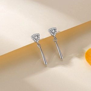 Minimalist S925 sterling silver geometric earrings with pavé crystals and drop bars